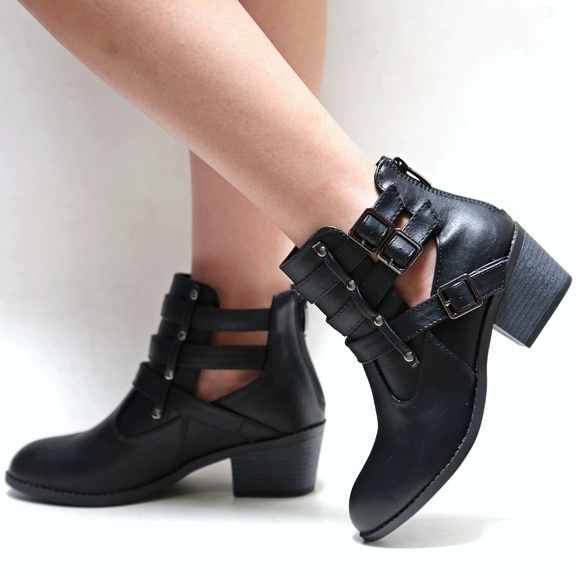 Shoes - New Black Buckle Western Booties Ankle Boots